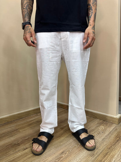 Pantalone lino baggy white