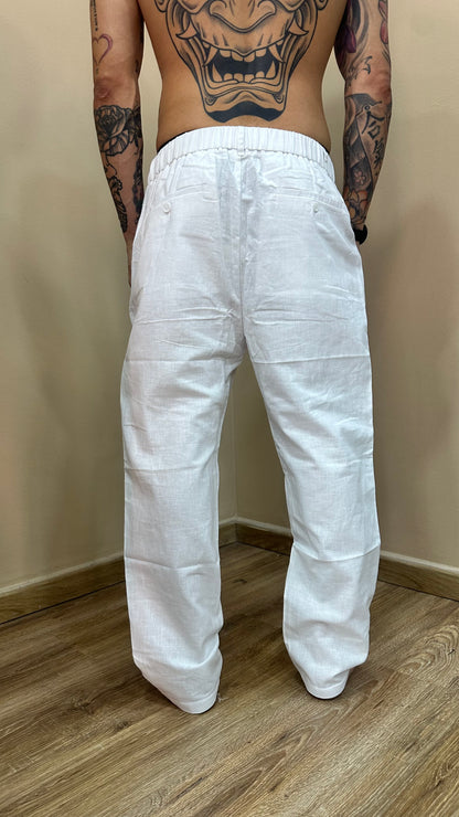 Pantalone lino baggy white