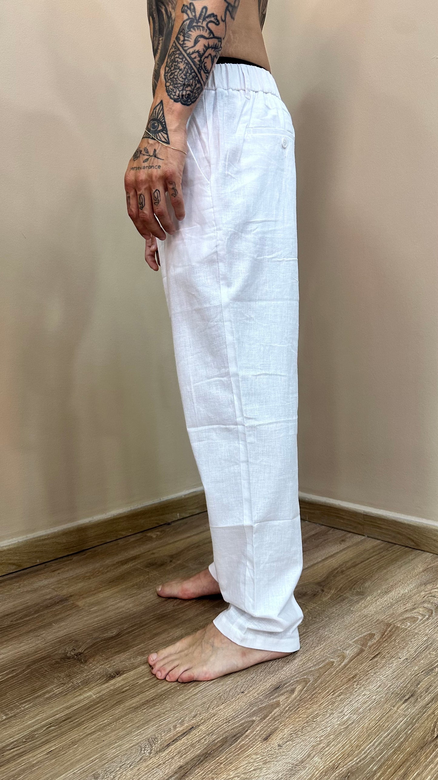 Pantalone lino baggy white