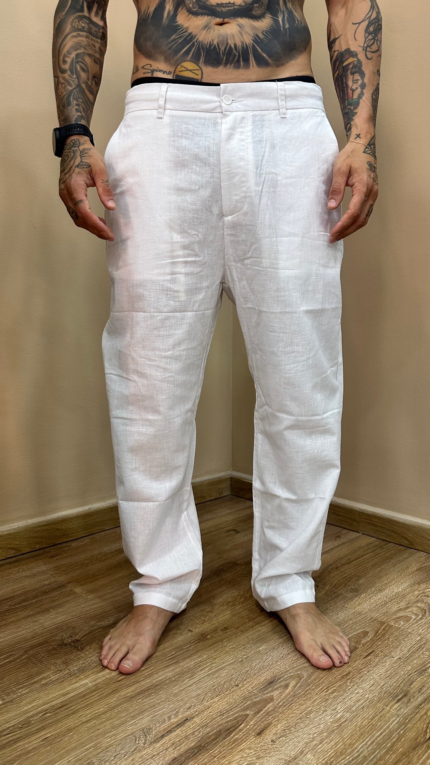 Pantalone lino baggy white